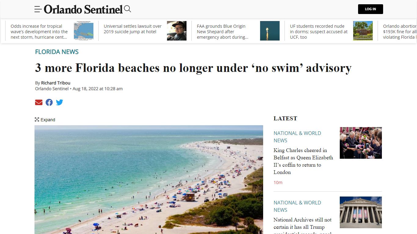 3 more Florida beaches under ‘no swim’ advisory – Orlando Sentinel